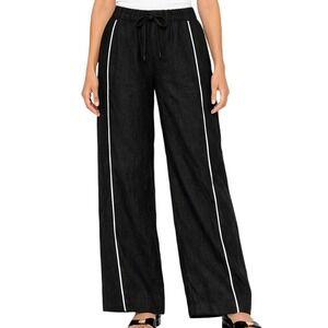 Tahari Black Wide-Leg Pants with White Piping